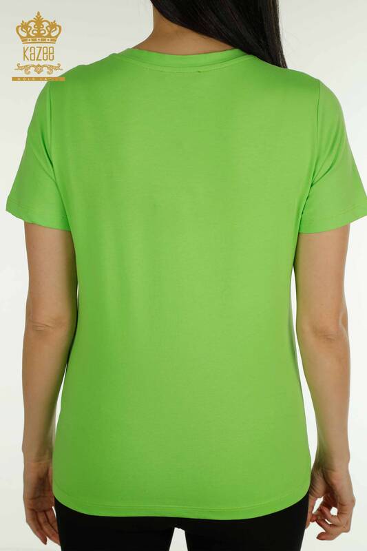 Bluză de damă cu ridicata - Mânecă scurtă - Verde fistic - 79561 | KAZEE