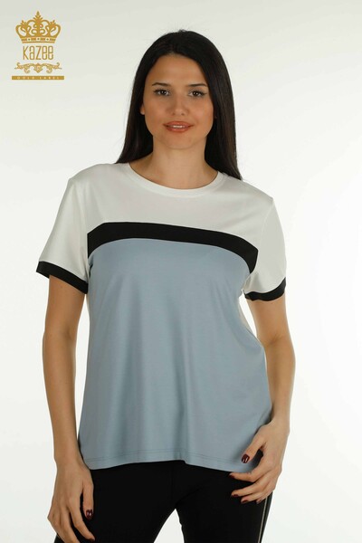Bluză de damă cu ridicata - Multicolore - Ecru-Albastru - 79498 | KAZEE - Thumbnail