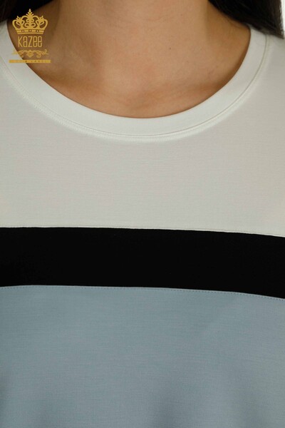 Bluză de damă cu ridicata - Multicolore - Ecru-Albastru - 79498 | KAZEE - Thumbnail