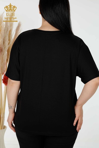 Bluză de damă cu ridicata cu piatră de cristal brodat negru - 78835 | KAZEE - Thumbnail