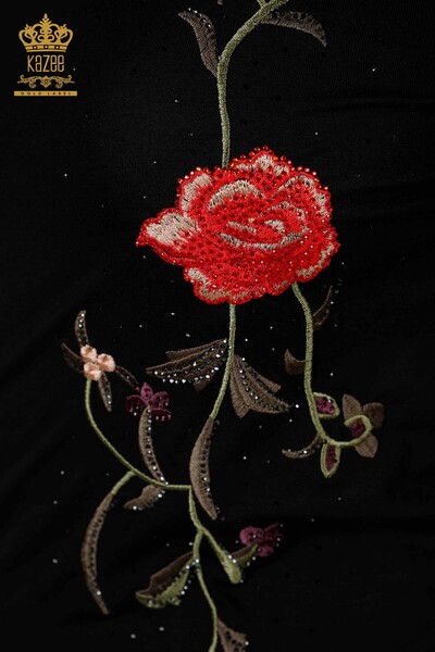 Bluză de damă cu ridicata cu model trandafir neagră - 79044 | KAZEE - Thumbnail