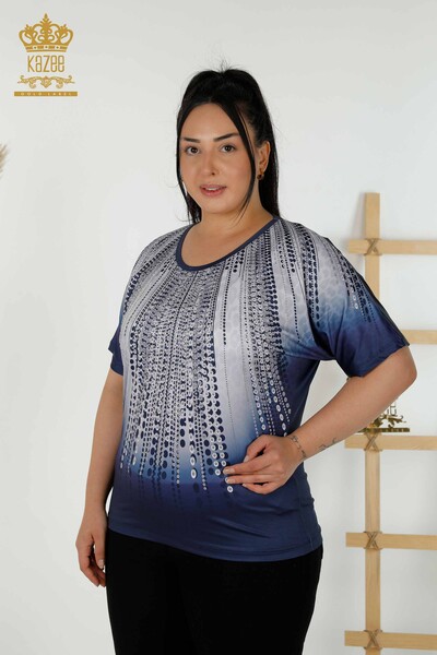 Bluză de damă cu ridicata cu imprimare digitală Bleumarin - 77804 | KAZEE - Thumbnail
