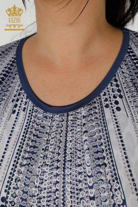 Bluză de damă cu ridicata cu imprimare digitală Bleumarin - 77804 | KAZEE