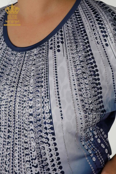 Bluză de damă cu ridicata cu imprimare digitală Bleumarin - 77804 | KAZEE - Thumbnail