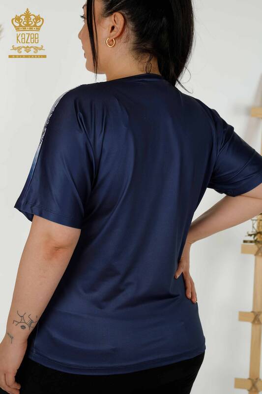 Bluză de damă cu ridicata cu imprimare digitală Bleumarin - 77804 | KAZEE
