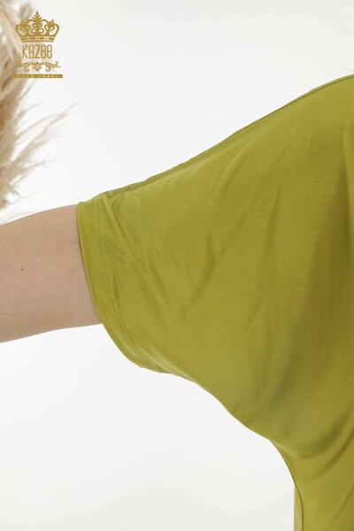 Bluză de damă cu ridicata cu imprimare digitală verde fistic - 77755 | KAZEE - Thumbnail