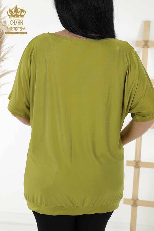 Bluză de damă cu ridicata cu imprimare digitală verde fistic - 77755 | KAZEE