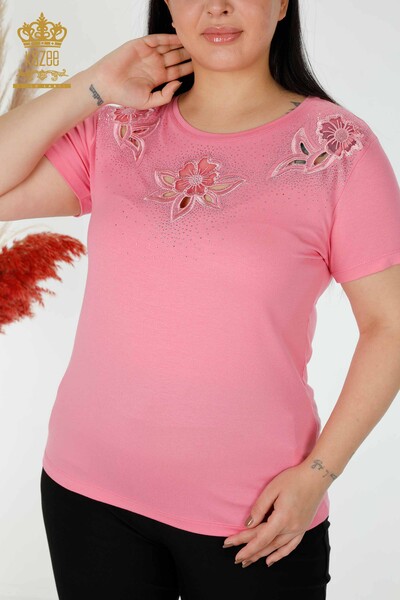 Bluză de damă cu ridicata cu modele florale roz - 78922 | KAZEE - Thumbnail