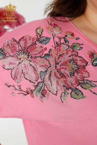 Bluză de damă cu ridicata cu modele florale roz - 79052 | KAZEE - Thumbnail