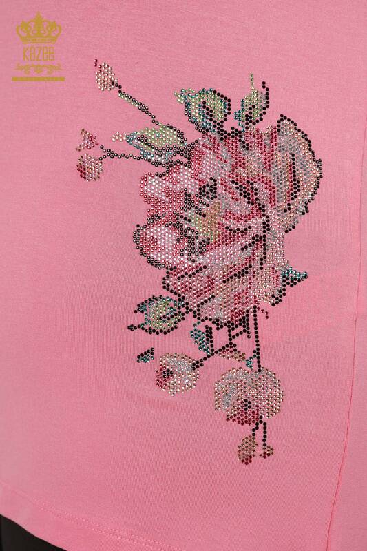 Bluză de damă cu ridicata cu modele florale roz - 79052 | KAZEE