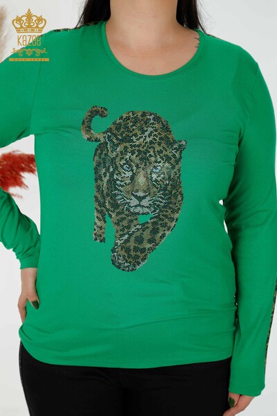 Bluză de damă cu ridicata cu model tigru verde - 79050 | KAZEE - Thumbnail