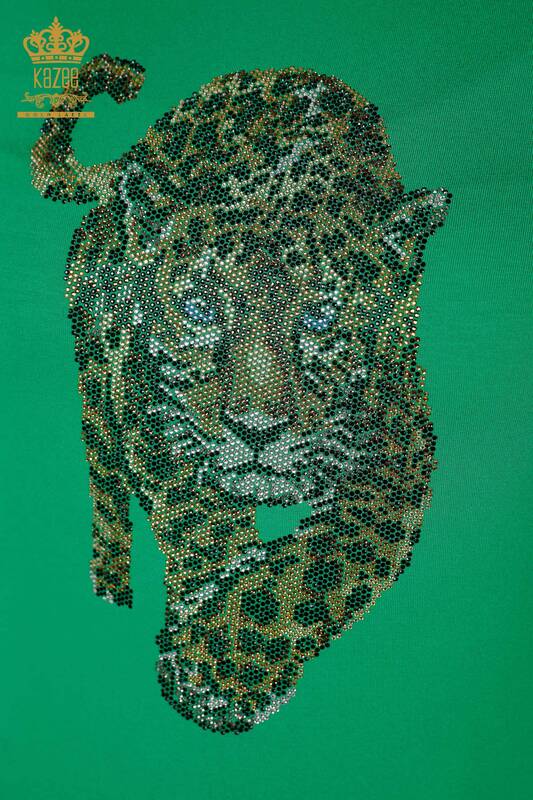 Bluză de damă cu ridicata cu model tigru verde - 79050 | KAZEE