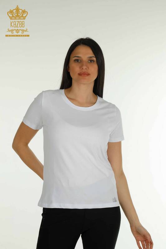 Bluză de damă cu ridicata Basic White - 79562 | KAZEE