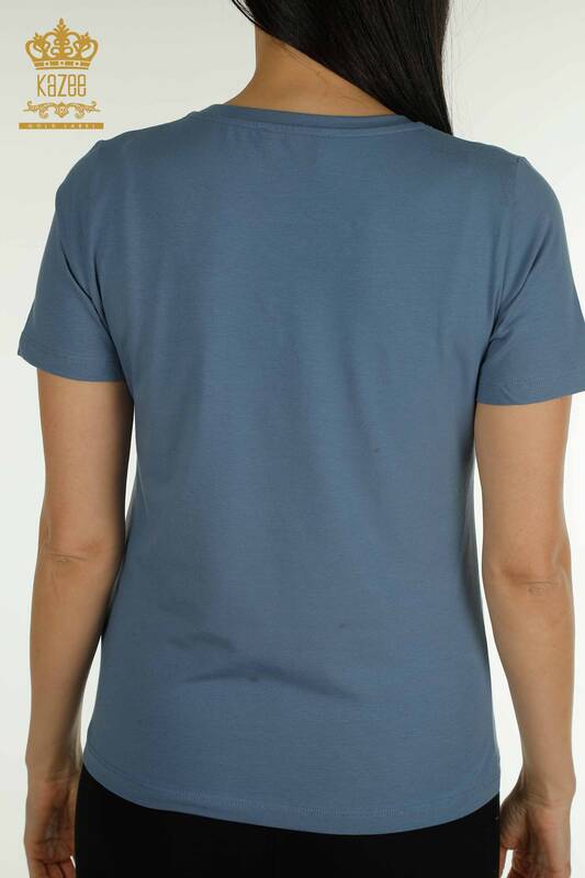 Bluză de damă cu ridicata Basic Indigo - 79562 | KAZEE