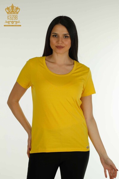 Bluză de damă cu ridicata Basic Logo Galben - 79177 | KAZEE - Thumbnail