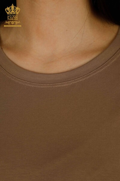 Bluză de damă cu ridicata - brodată cu piatră - maro deschis - 79565 | KAZEE - Thumbnail