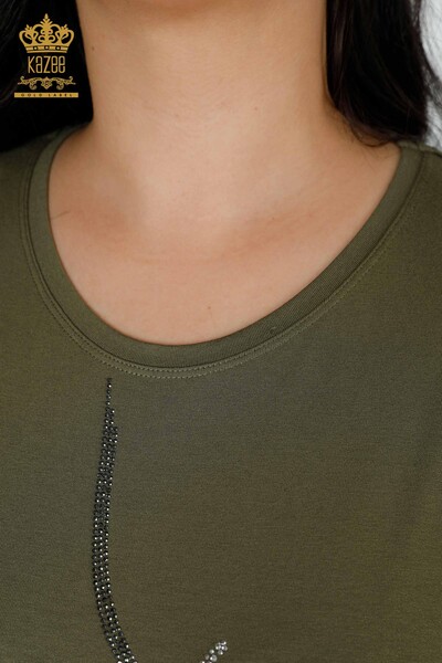 Bluză de damă cu ridicata frunze cu model kaki - 78946 | KAZEE - Thumbnail