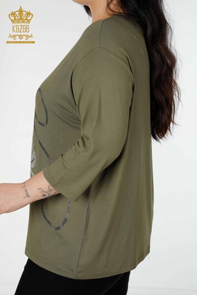 Bluză de damă cu ridicata frunze cu model kaki - 78946 | KAZEE - Thumbnail