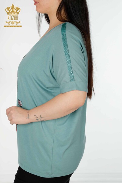 Bluza de dama cu ridicata cu piatra colorata brodata menta - 78913 | KAZEE - Thumbnail
