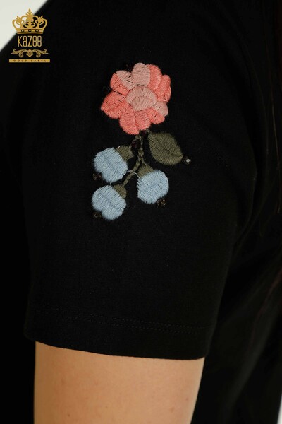 Bluză de damă cu ridicata - Colorată cu Flori brodate - neagră - 79455 | KAZEE - Thumbnail