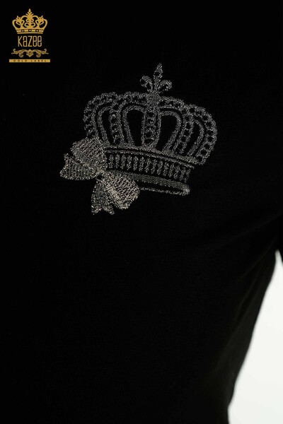 Bluză de damă cu ridicata - Coroană brodată - Neagră - 79476 | KAZEE - Thumbnail