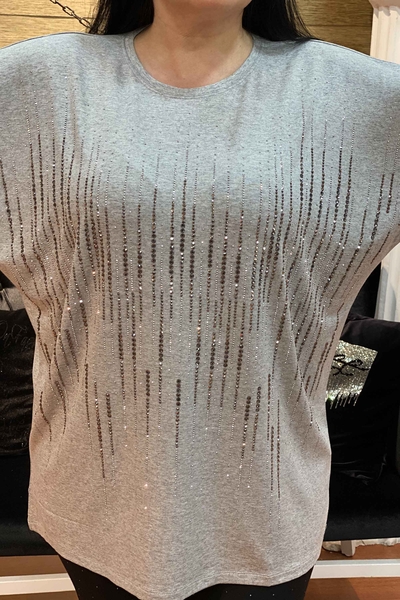 Bluza de dama cu ridicata cu piatra de cristal brodata - 77117 | Kazee - Thumbnail