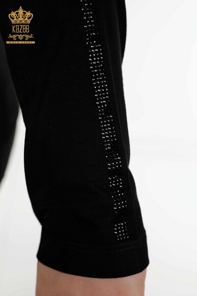 Bluză de damă cu ridicata cu piatră de cristal brodat negru - 79048 | KAZEE - Thumbnail