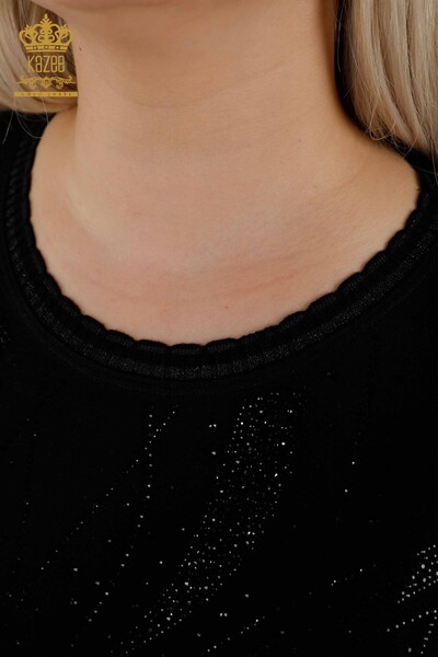 Bluză de damă cu ridicata cu piatră de cristal brodat negru - 79223 | KAZEE - Thumbnail