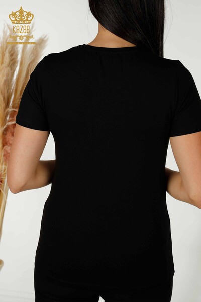 Bluză de damă cu ridicata cu piatră de cristal brodat negru - 79354 | KAZEE - Thumbnail