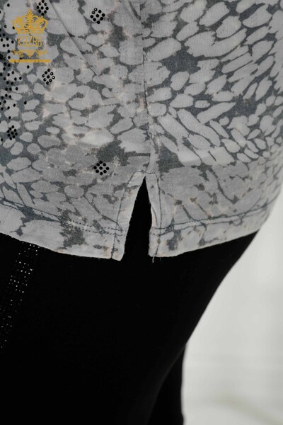 Bluză de damă cu ridicata Frunze cu model gri - 79130 | KAZEE - Thumbnail