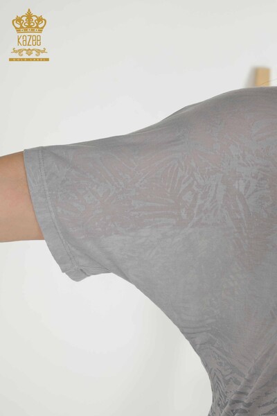 Bluză de damă cu ridicata Frunze cu model gri - 79135 | KAZEE - Thumbnail