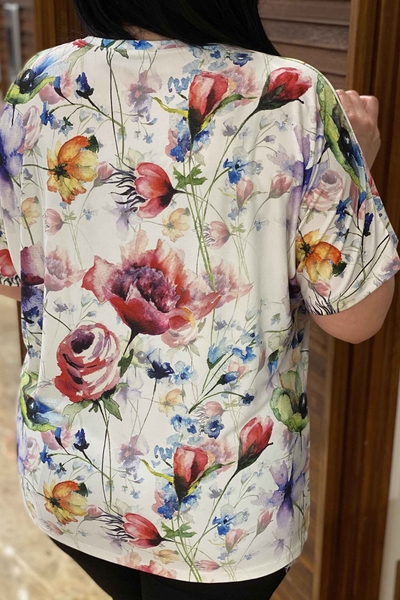 Bluză de damă cu ridicata cu model de flori brodate cu piatră - 77523 | Kazee - Thumbnail