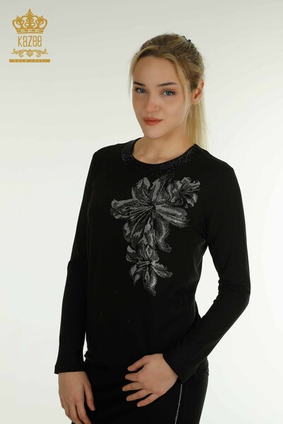 Kazee - Bluză de damă cu ridicata cu model floral negru - 79382 | KAZEE