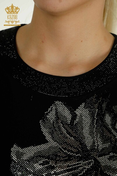 Bluză de damă cu ridicata cu model floral negru - 79382 | KAZEE - Thumbnail