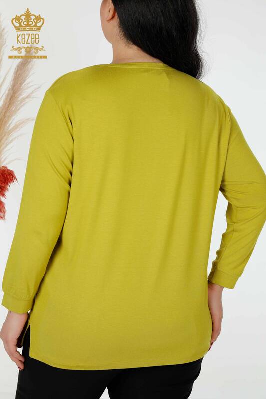 Bluză de damă cu ridicata Frunze cu model verde fistic - 77913 | KAZEE