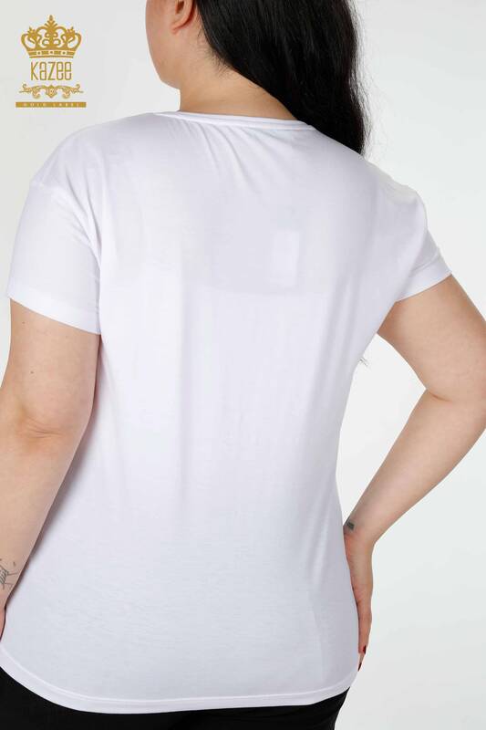 Bluză de damă cu ridicata cu model alb - 79039 | KAZEE