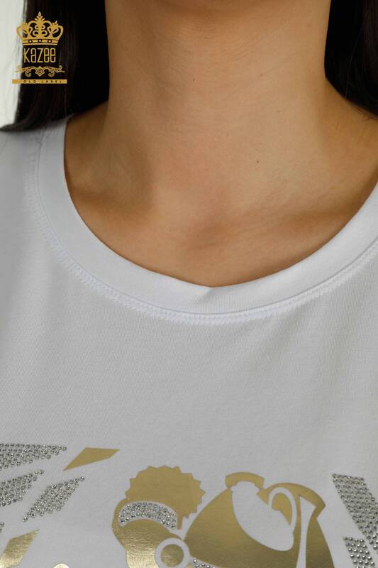 Bluză de damă cu ridicata cu model alb - 79861 | KAZEE