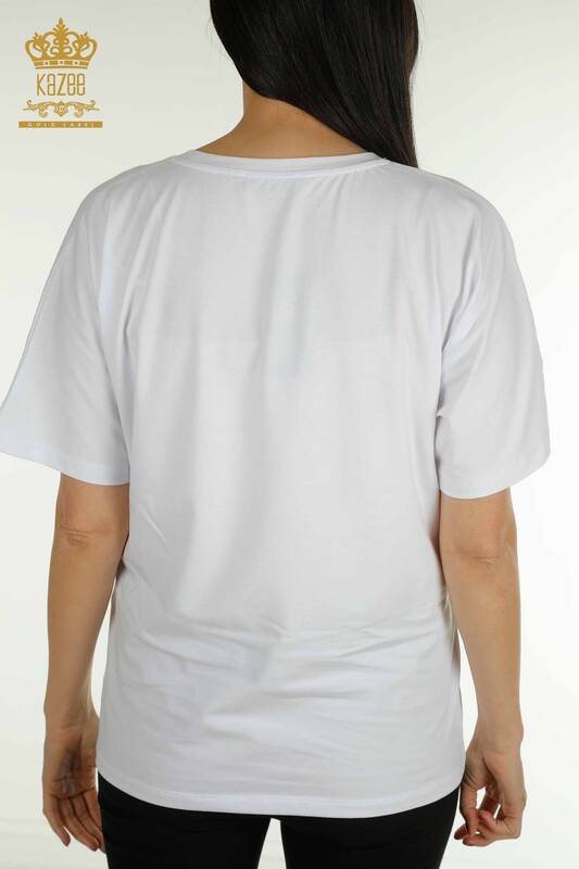 Bluză de damă cu ridicata cu model alb - 79861 | KAZEE