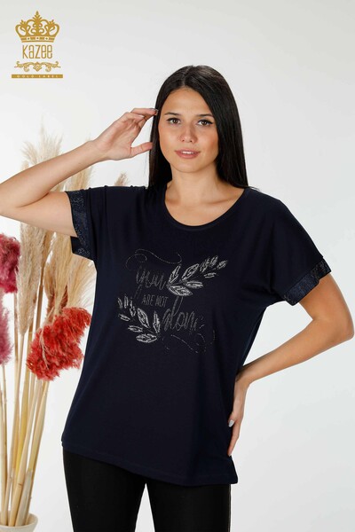 Bluză de damă en-gros cu model bleumarin - 78916 | KAZEE - Thumbnail