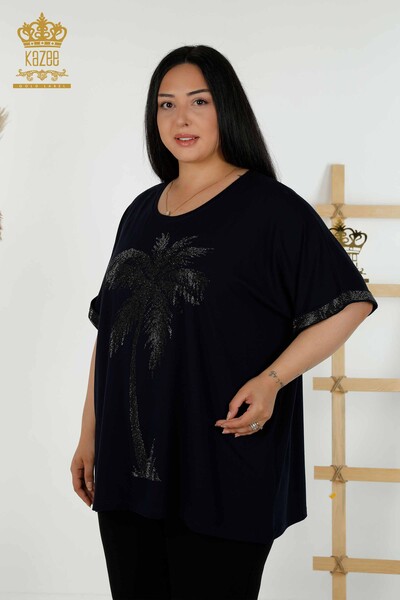 Bluză de damă en-gros cu model bleumarin - 79325 | KAZEE 