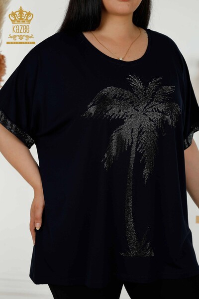 Bluză de damă en-gros cu model bleumarin - 79325 | KAZEE - Thumbnail