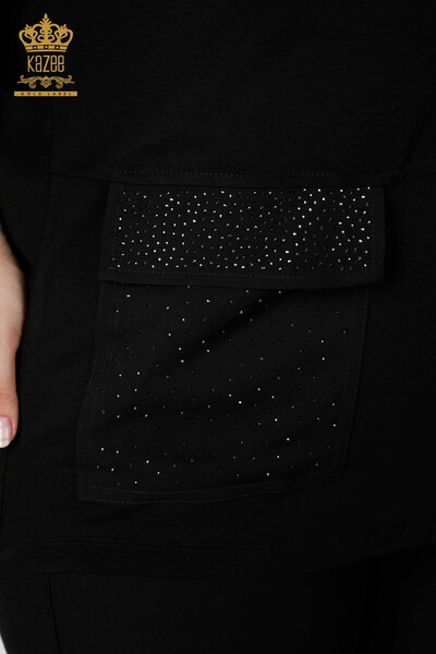Bluză de damă cu ridicata cu buzunar cu model negru - 79025 | KAZEE - Thumbnail