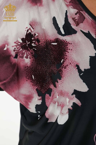 Bluză de damă cu ridicata cu modele florale bleumarin - 77802 | KAZEE - 3