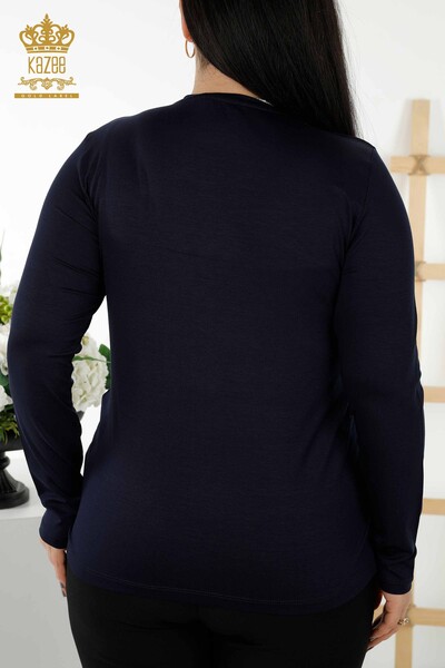 Bluză de damă cu ridicata cu modele florale bleumarin - 79045 | KAZEE - Thumbnail