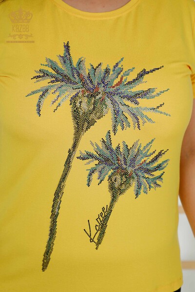 Bluză de damă cu ridicata cu model floral galben - 79369 | KAZEE - Thumbnail