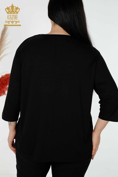 Bluză de damă cu ridicata cu modele florale neagră - 78990 | KAZEE - Thumbnail
