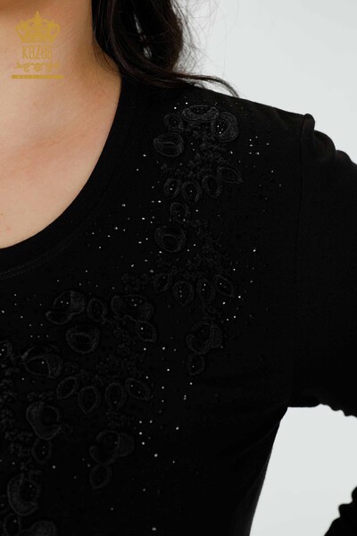 Bluză de damă cu ridicata cu modele florale neagră - 79010 | KAZEE - Thumbnail