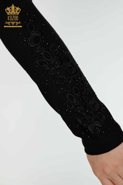 Bluză de damă cu ridicata cu modele florale neagră - 79010 | KAZEE - Thumbnail