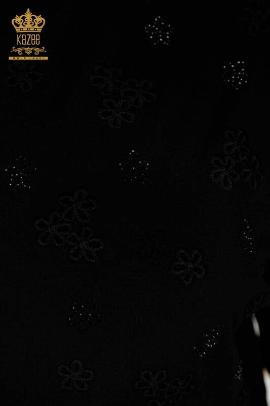 Bluză de damă cu ridicata cu modele florale neagră - 79100 | KAZEE