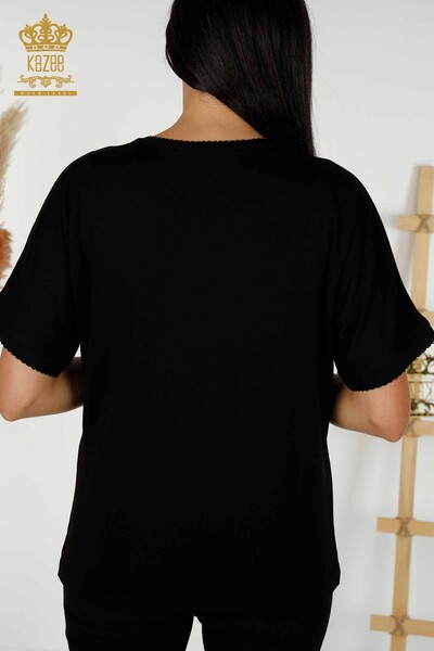 Bluză de damă cu ridicata cu modele florale neagră - 79306 | KAZEE - Thumbnail